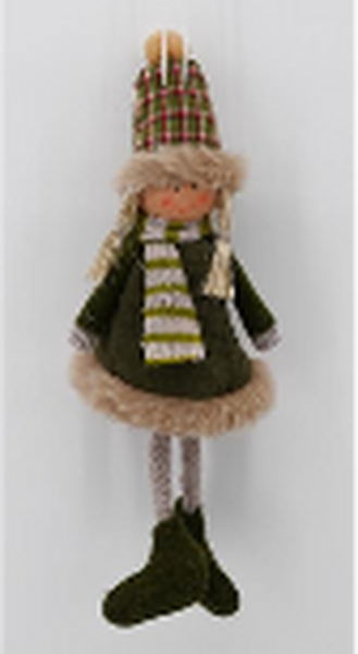 Fabric Hanging Girl in Winter Outfit Green and Brown