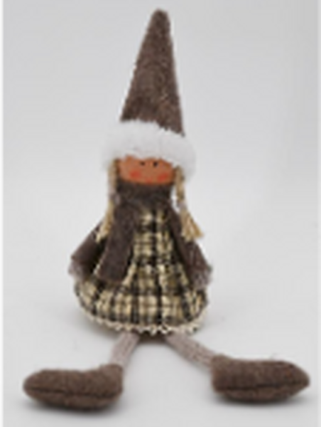 Fabric Sitting Girl in Brown Outfit