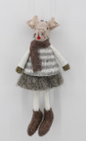Fabric Hanging Girl Mouse in Brown and Grey Stripey Outfit