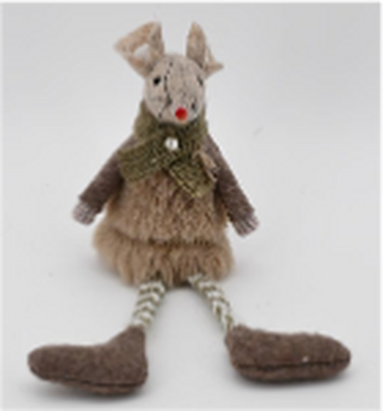 Fabric Sitting Mouse In Winter Outfit in Brown