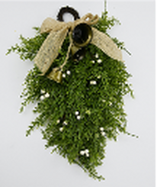 Teardrop Swag with White Berries and Bells and Bow Detail