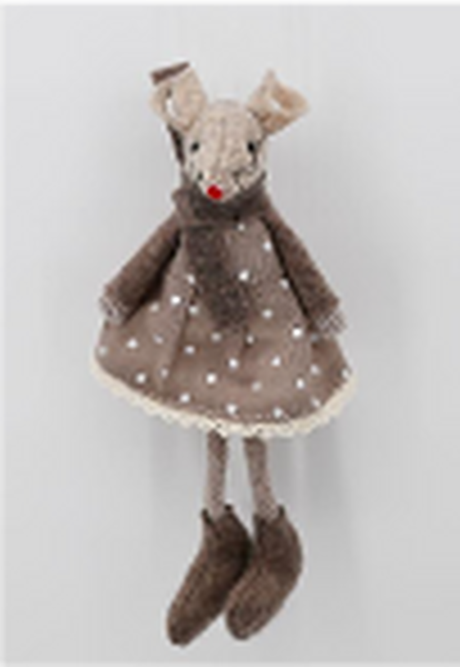 Fabric Hanging Mouse in Brown Outfit