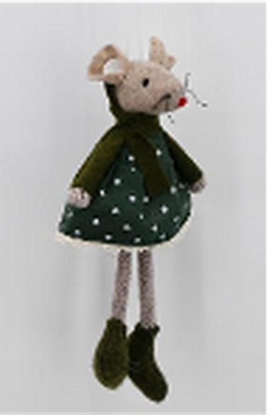 Fabric Hanging Mouse in Green Outfit
