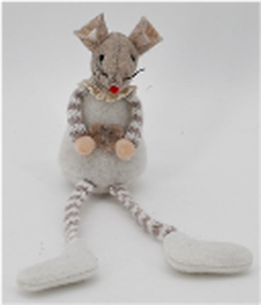 Fabric Sitting Mouse with Heart Detail Natural