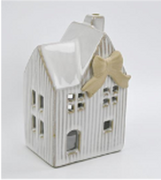 Ceramic Natural Tealight House with Bow Detail Small