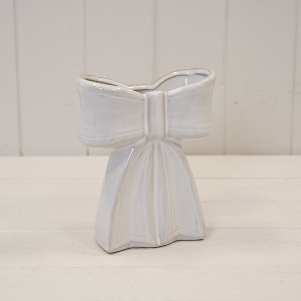 White Ceramic Bow Vase Small 13.2cm x 6.5cm x 16.5cm