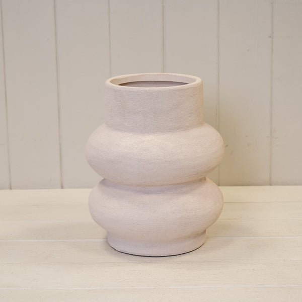 Stone White Scultptured Vase. L18.9 X W18.9 X H22.4 cm