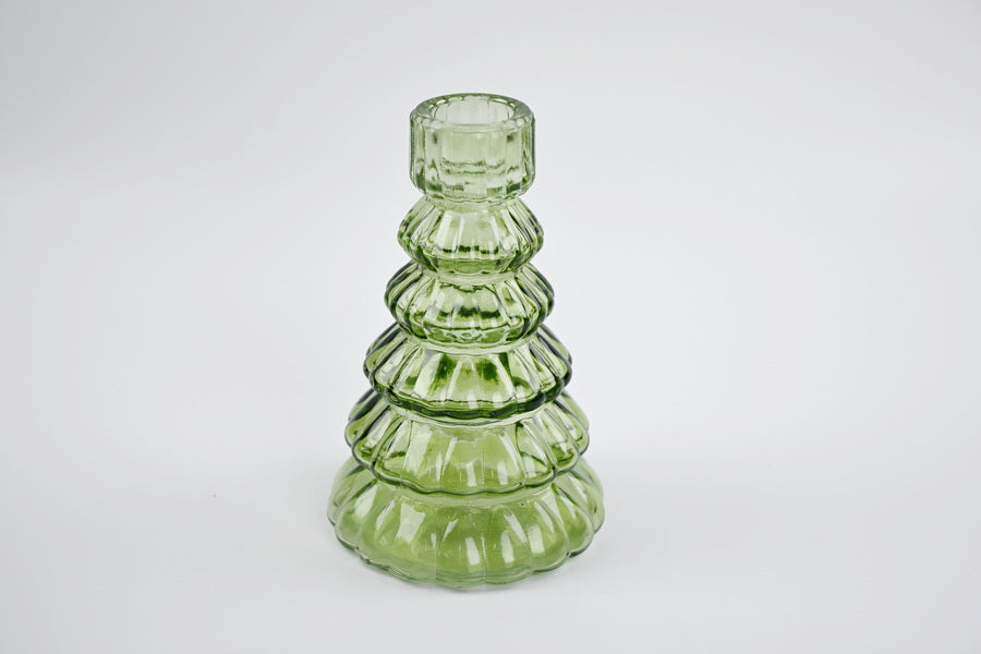 Vintage Green Glass Christmas Tree Candle Holder