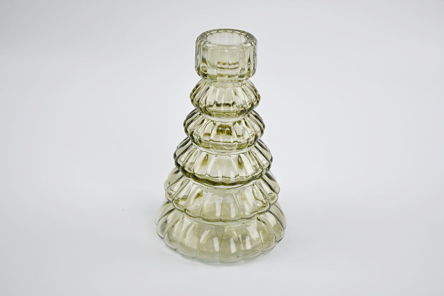Smokey Brown Glass Christmas Tree Candle Holder