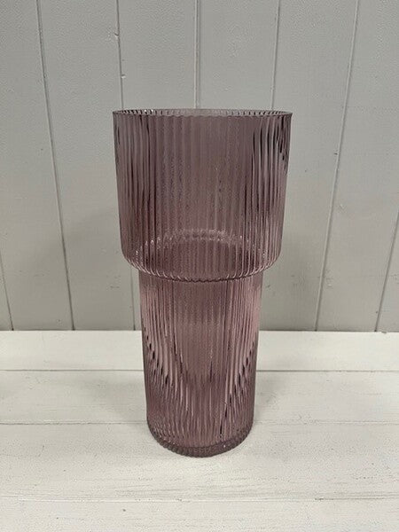 Amethyst Tall Glass Ribbed Vase 14cm x 29.5cm x 11cm
