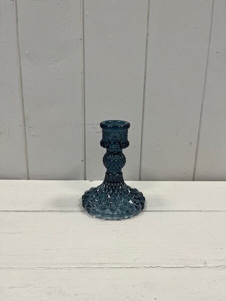 Blue Glass Candle Holder 7.7cm x 7.7cm x 10.2cm