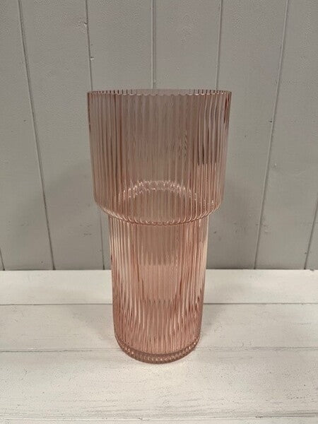 Rose Tall Glass Ribbed Vase 14cm x 29.5cm x 11cm