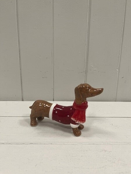 Ceramic Sausage Dog with Christmas Sweater and Scarf Small