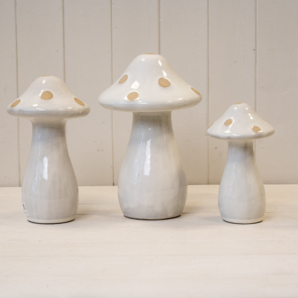 Small Cream Ceramic Mushroom with Sand Dots