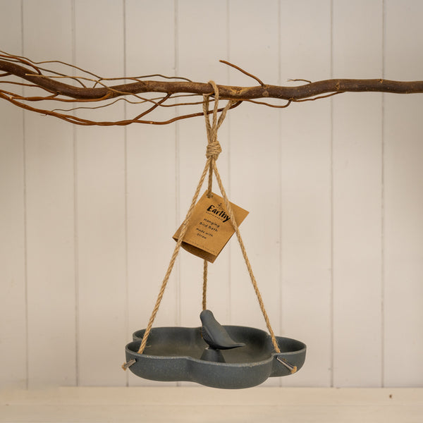 Earthy Anthracite Bamboo Hanging Bird Bath/Feeder H3.5 W23.3 D23 Weight-1540g