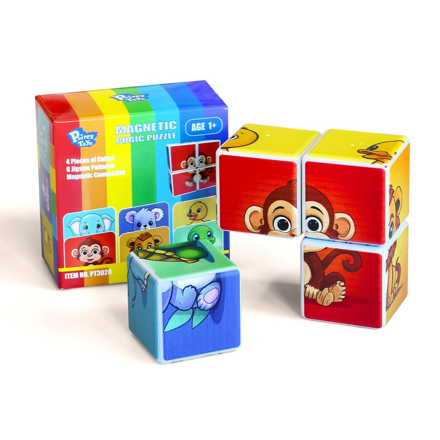 Pairez Toys 3D Magnetic Cubic Jigsaw Blocks for Toddlers – 1.65 in, 6 Animal Patterns