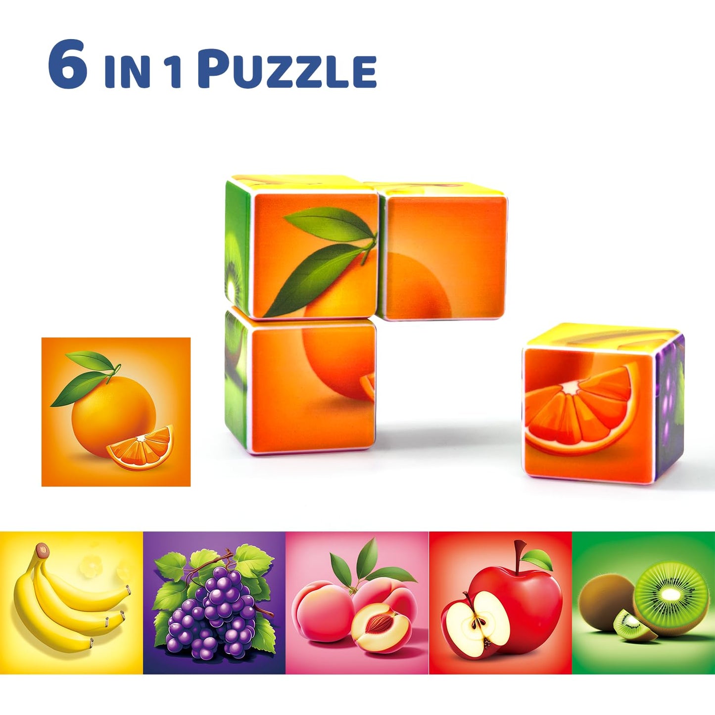 Pairez Toys Magnetic Blocks – 1.65-Inch Large Fruit Puzzle Cubes for Toddlers