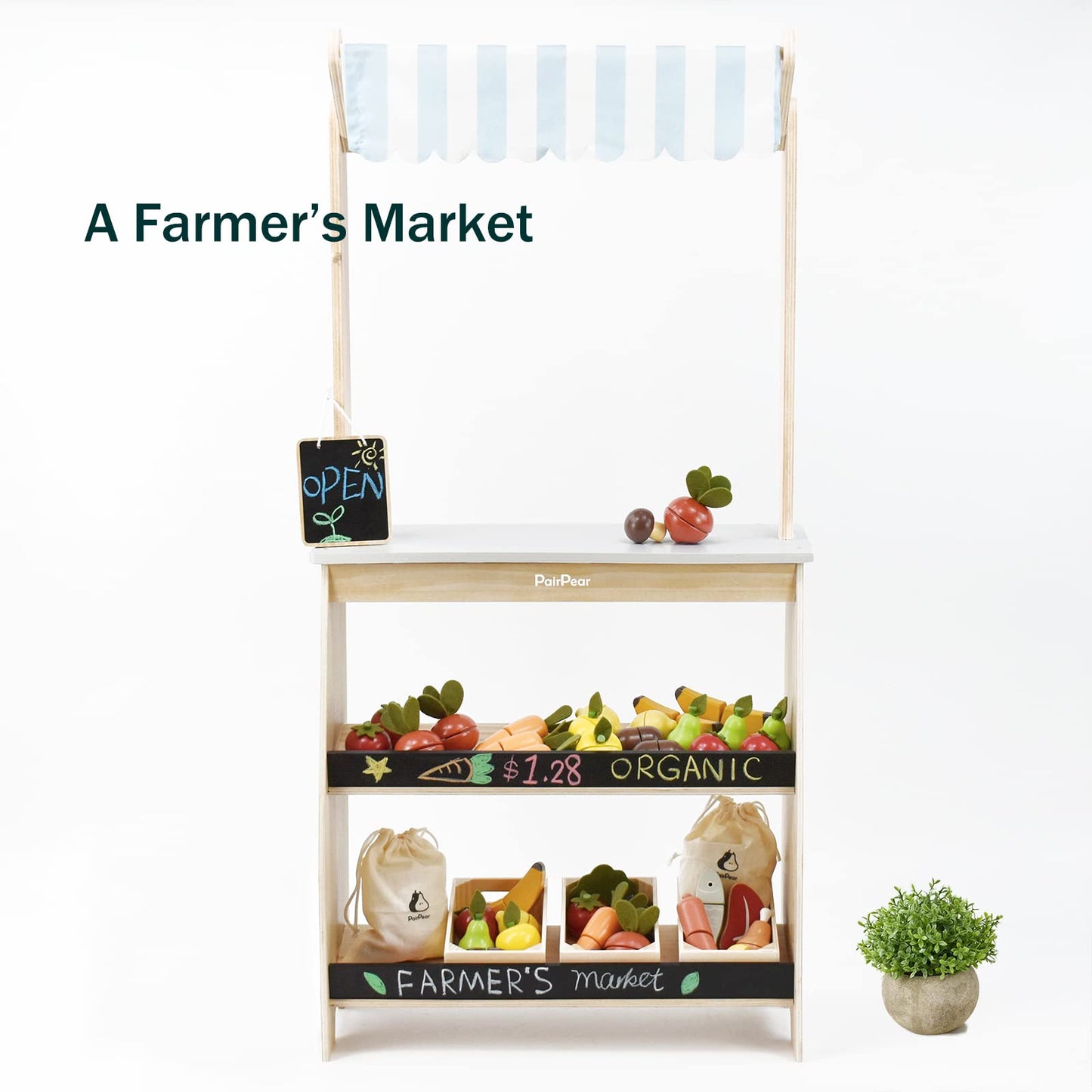 PairPear Wooden Grocery Store Pretend Play – Lemonade Stand Toy for Kids