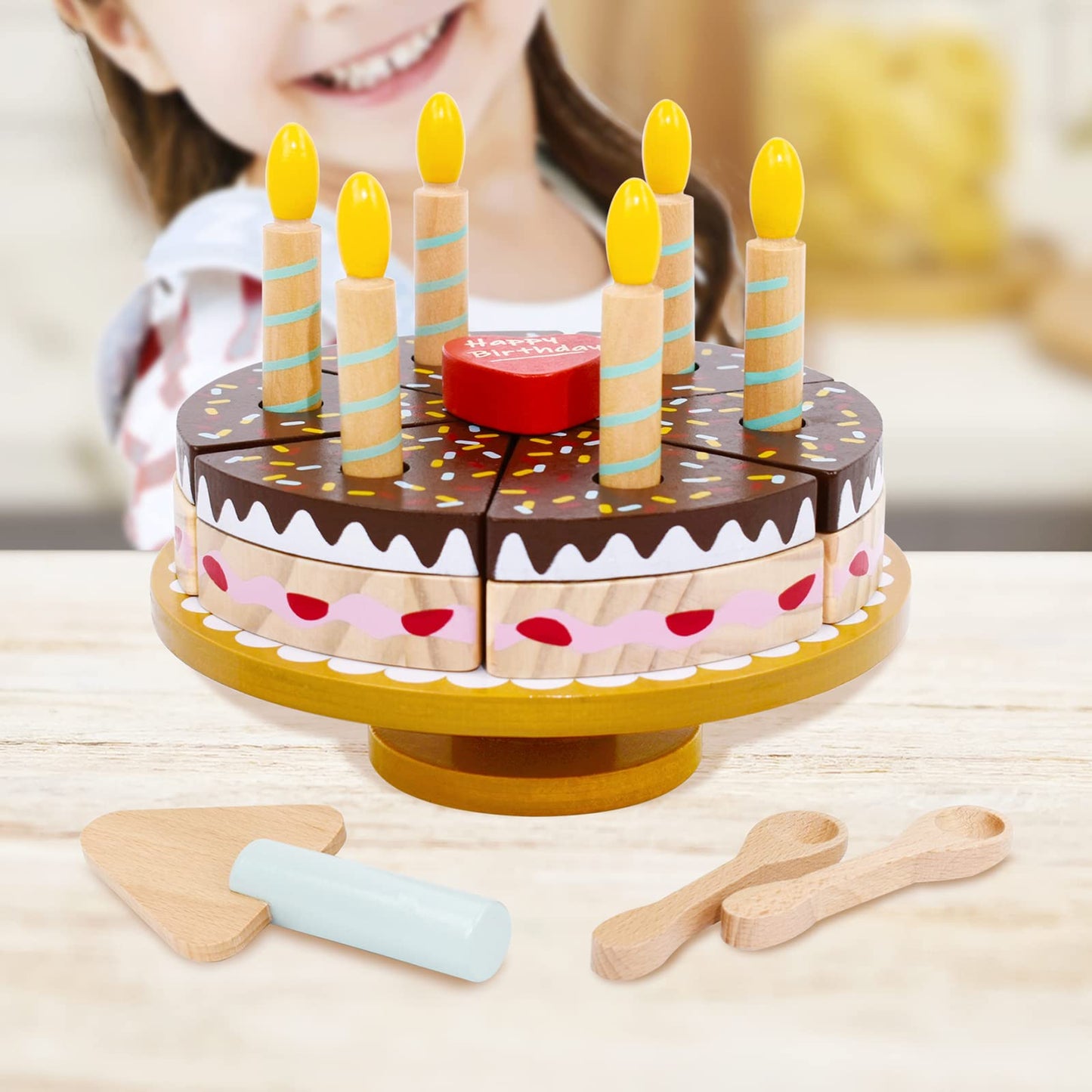 PairPear Birthday Party Cake Playset – Wooden Pretend Cake for Kids