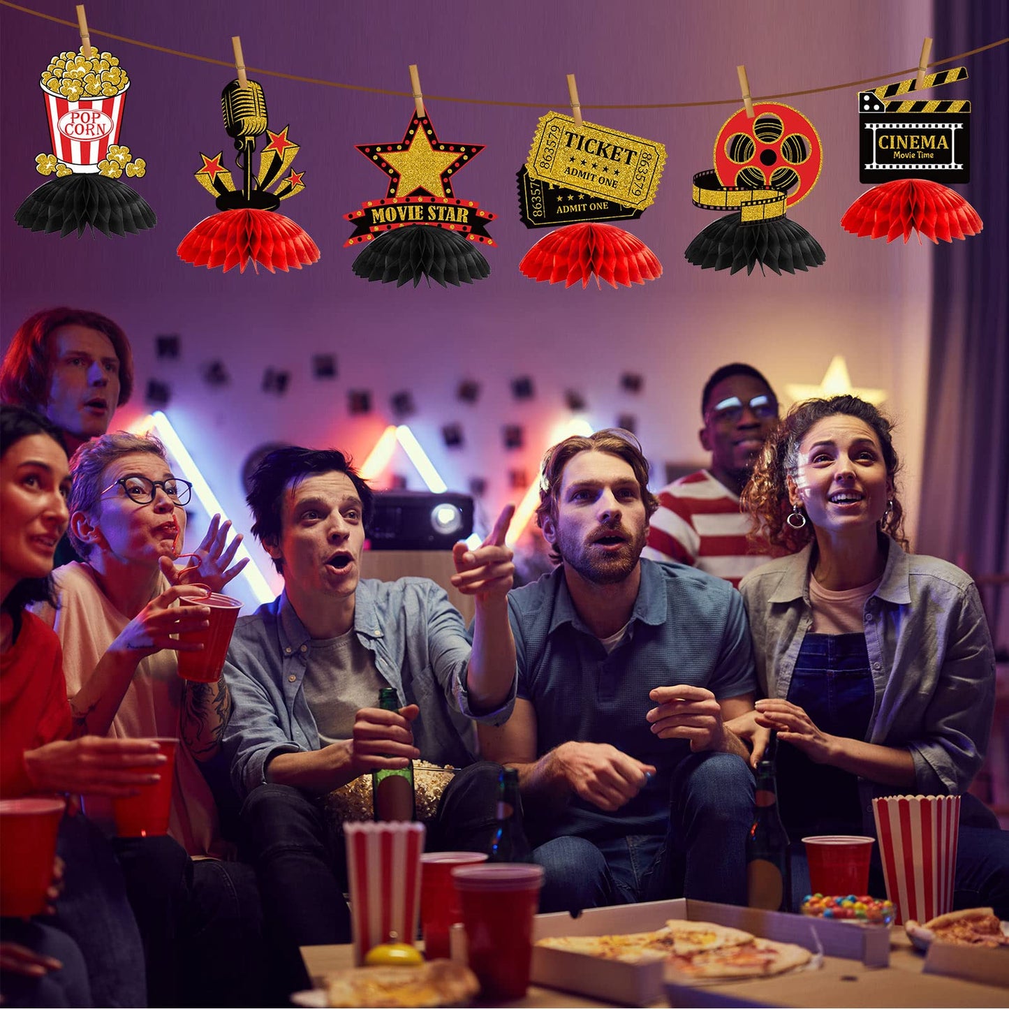 Pajean 12-Piece Movie Night Centerpieces – Red Honeycomb Table Decor