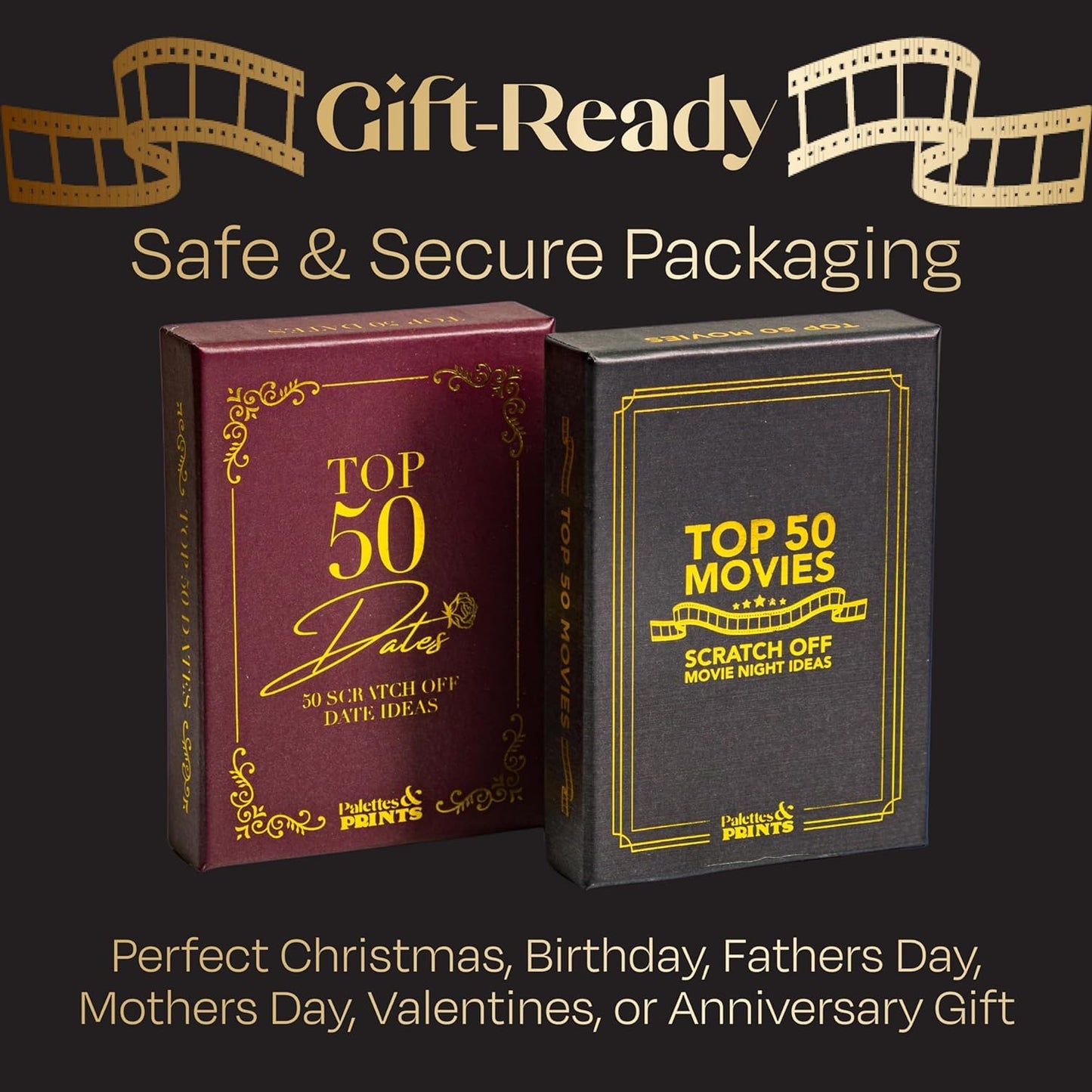 Palettes and Prints Fan Bundle: Top 50 & 50 Horror Movie Scratch Off Decks – Complete Movie Night Challenge