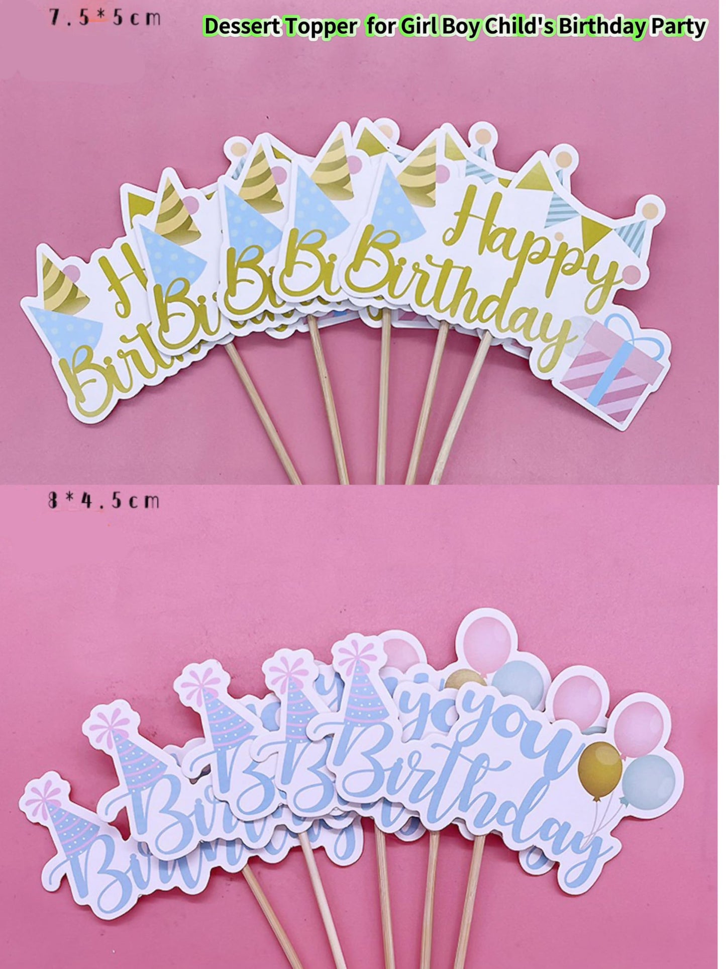 Pangogogo 50Pcs Happy Birthday Cupcake Toppers — 10 Styles Colorful Balloon Hats