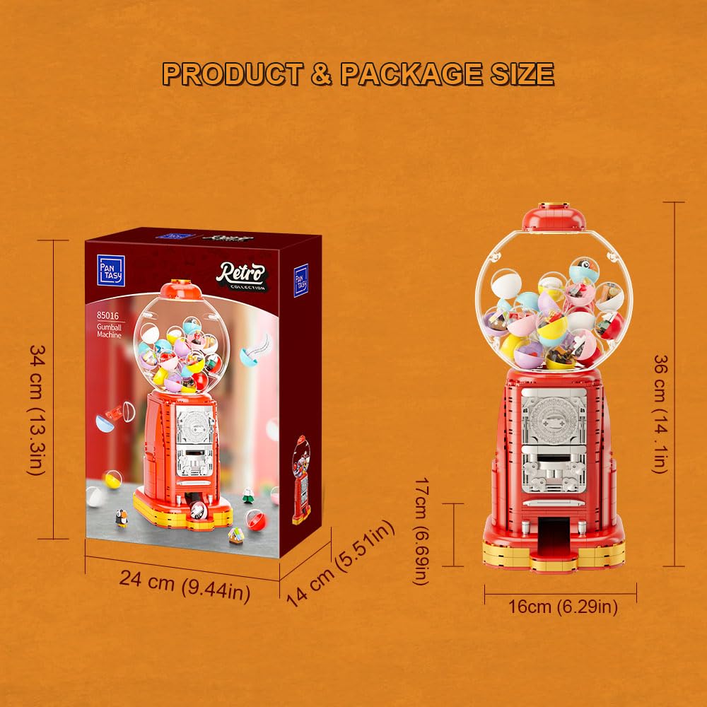 PANTASY Retro Gumball Machine Building Block Set – 12 Micro Blocks & 12 Lucky Notes