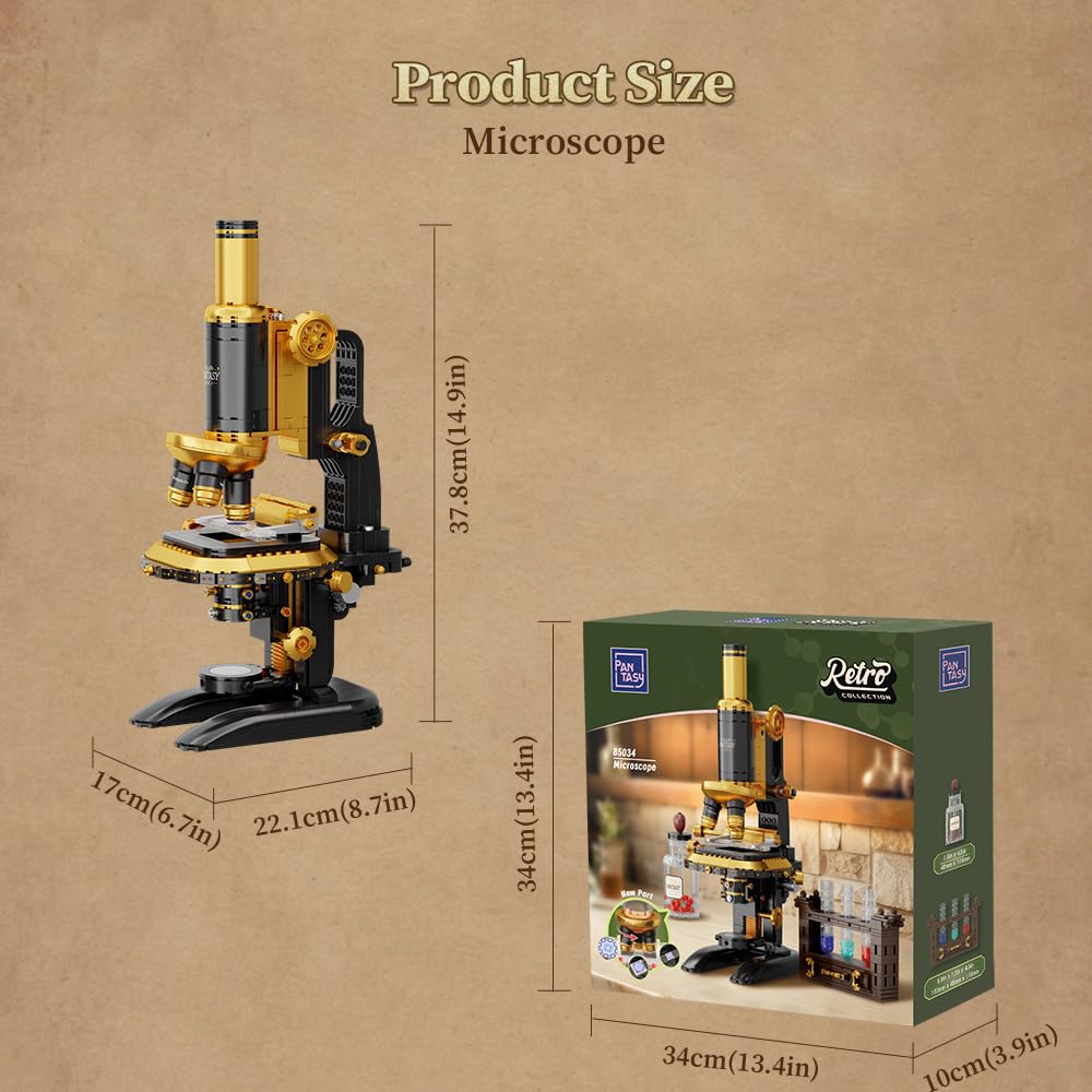 PANTASY Retro Microscope Building Kit for Adults – Antique Brass Finish & Lab Accessories