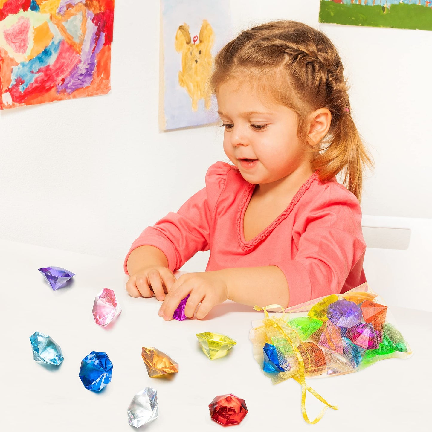Pantide 35Pcs Acrylic Diamond Gems & Gold Power Rings Set – Cake Decor & Party Favors