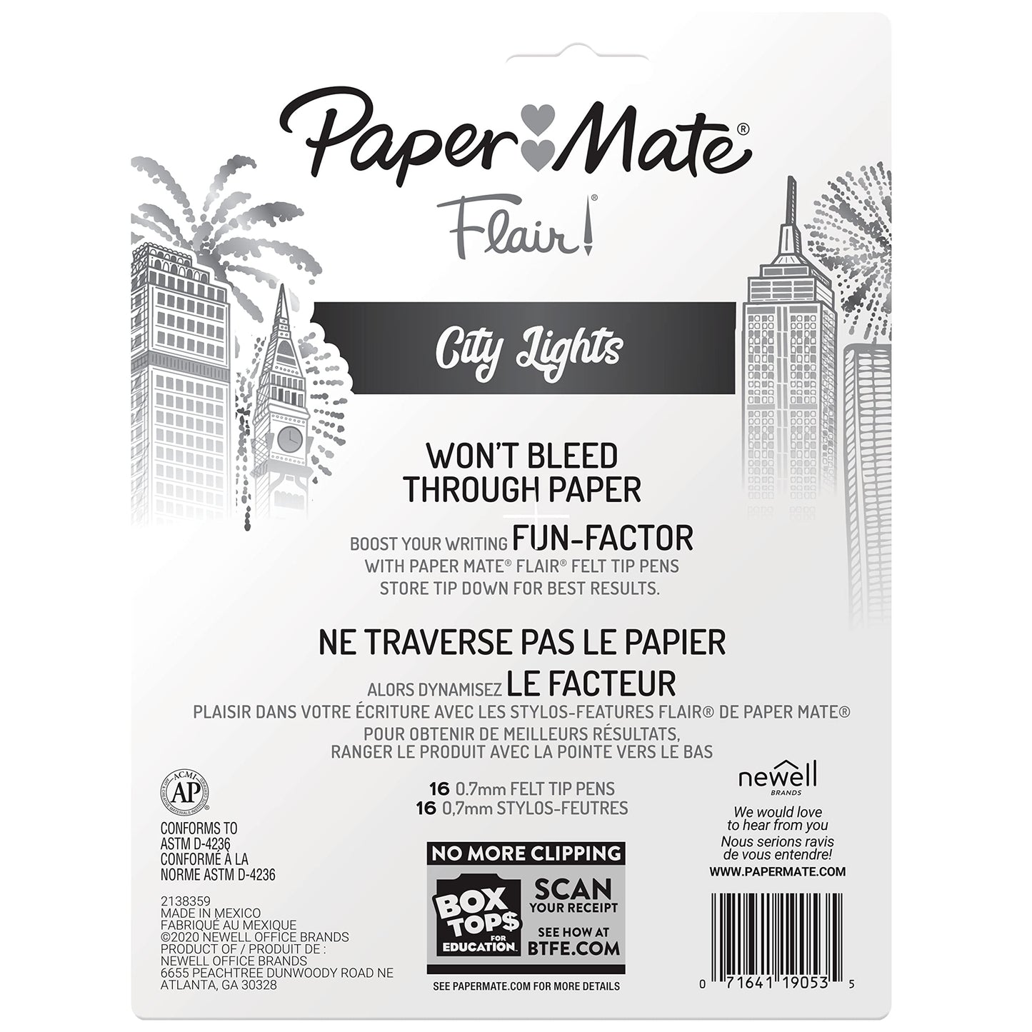 Paper Mate Flair City Lights Metallic Felt Tip Pens - 16-Count Glitter Colors