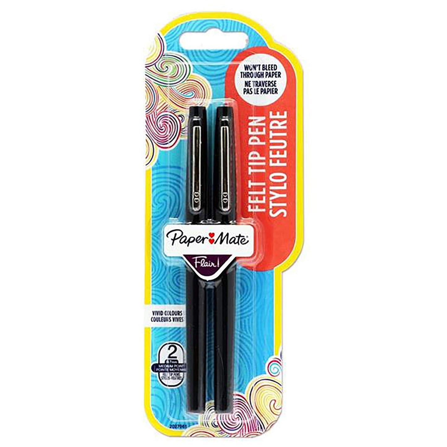 Paper Mate Flair Felt Tip Pens – Black, Pack of 2 | Quick-Dry Smudge-Resistant Ink