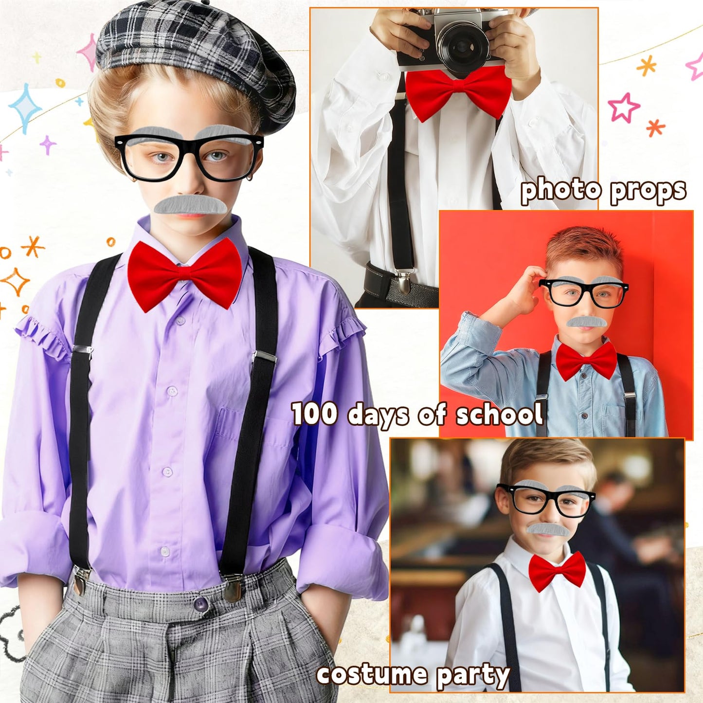 Paradi star 6 Pcs Old Man Costume Accessories for Kids – 1920s Cosplay