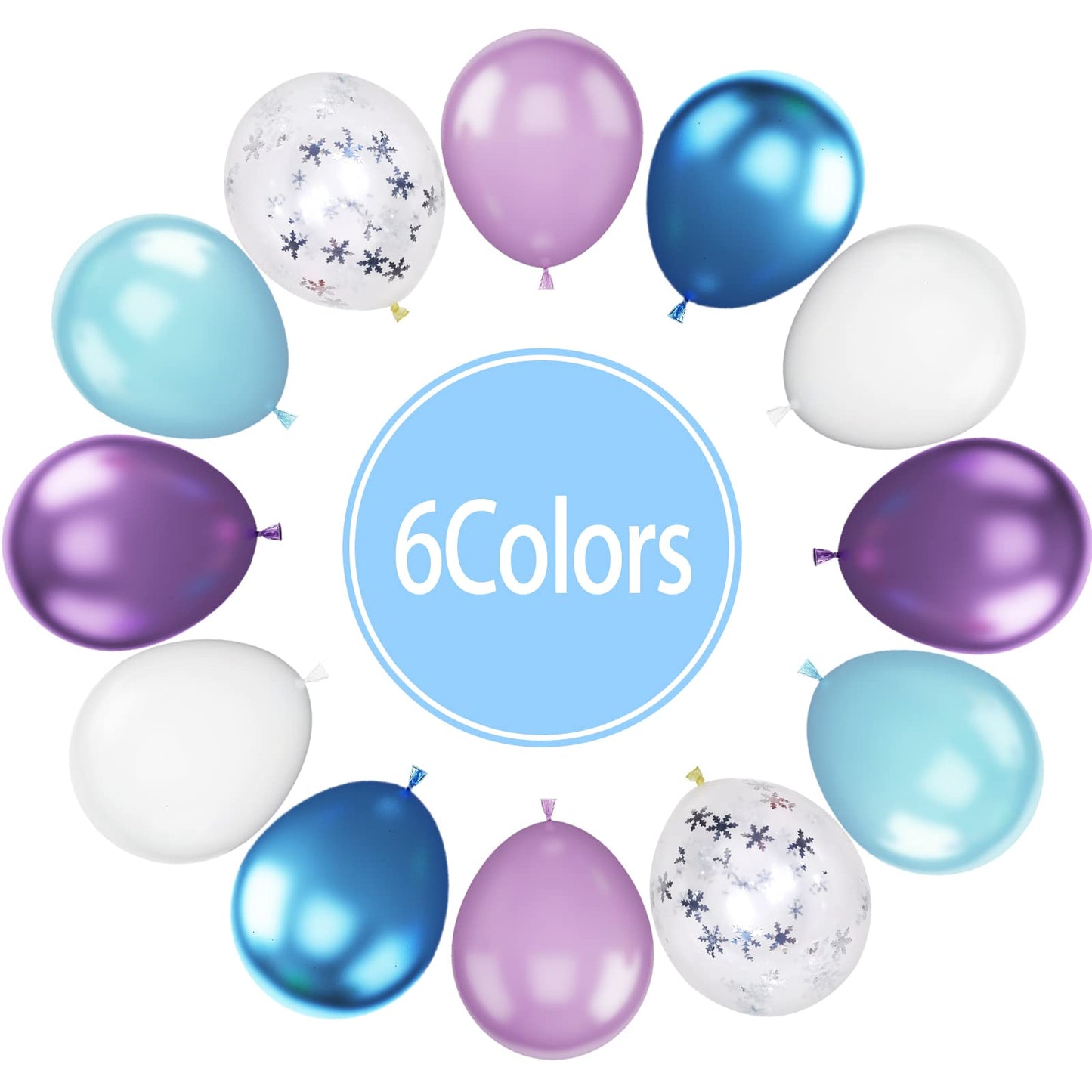 Paready Frozen Balloons - 60 Pcs 12 Inch Purple and Blue with Snow Confetti for Frozen Theme Parties
