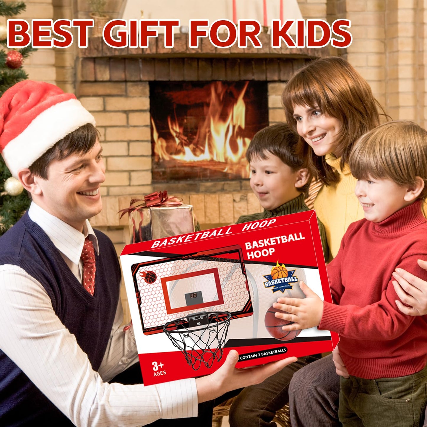 PAROTO Mini Basketball Hoop Indoor with LED Scoreboard — Over-the-Door Hoop, 3 Balls