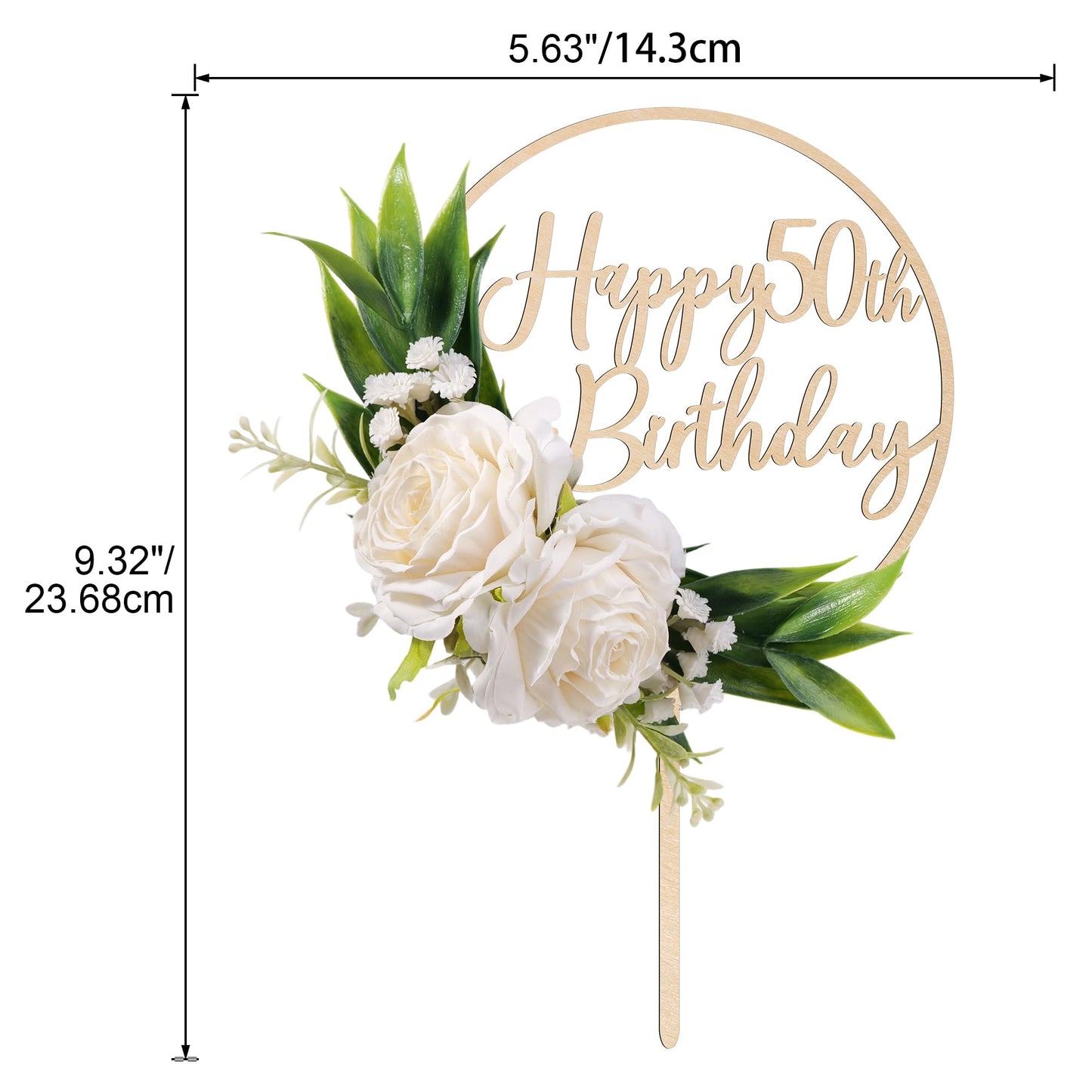 Party to Be Happy 50th Birthday Cake Topper – 3D White Roses