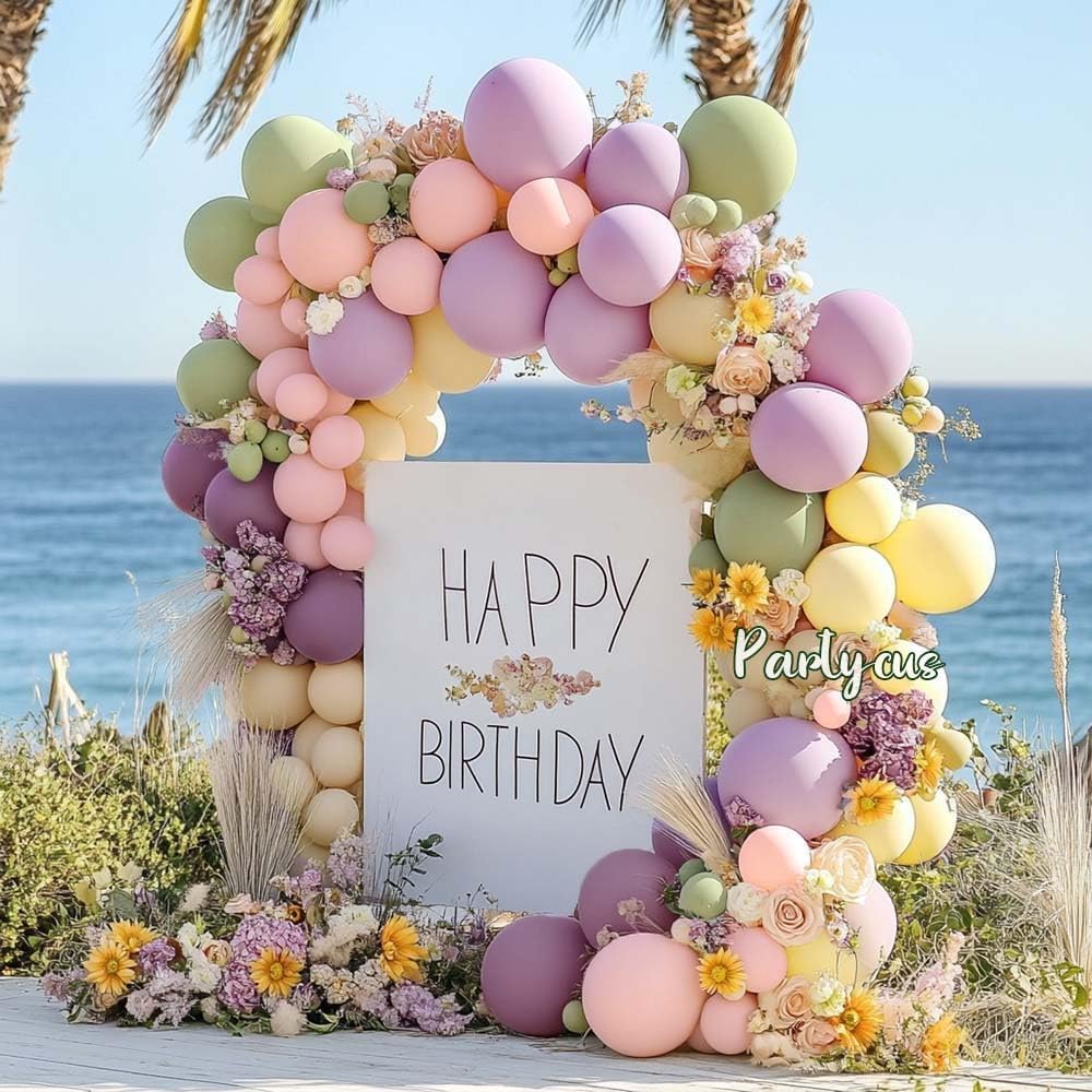 Partycus Purple Green Pink Balloon Arch Kit | Double Stuffed Pastel Garland for Baby Shower, Wedding & Birthday