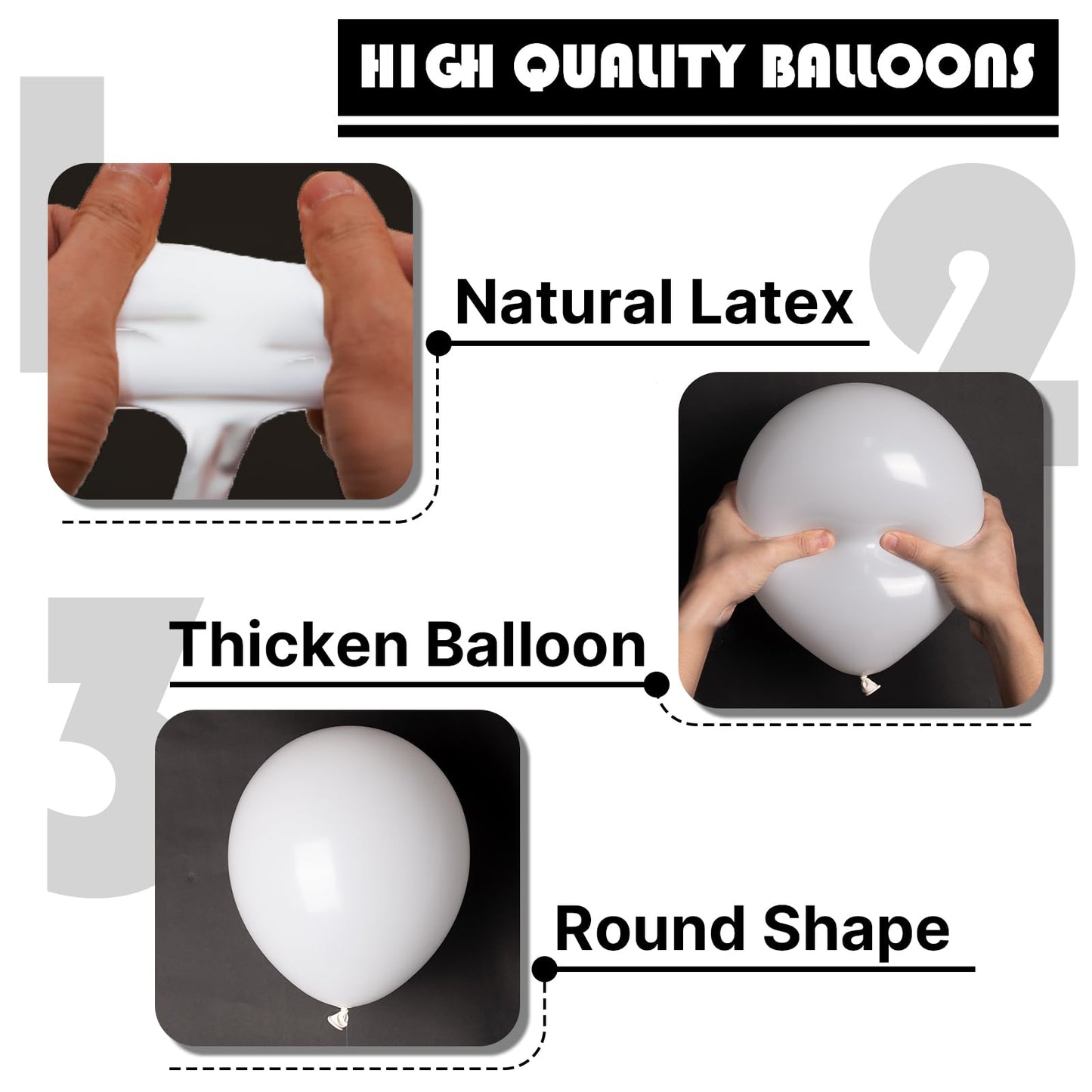 PartyWoo White Balloons 100pc Pack — Mixed Sizes 18/12/10/5in Matte Latex Arch Kit