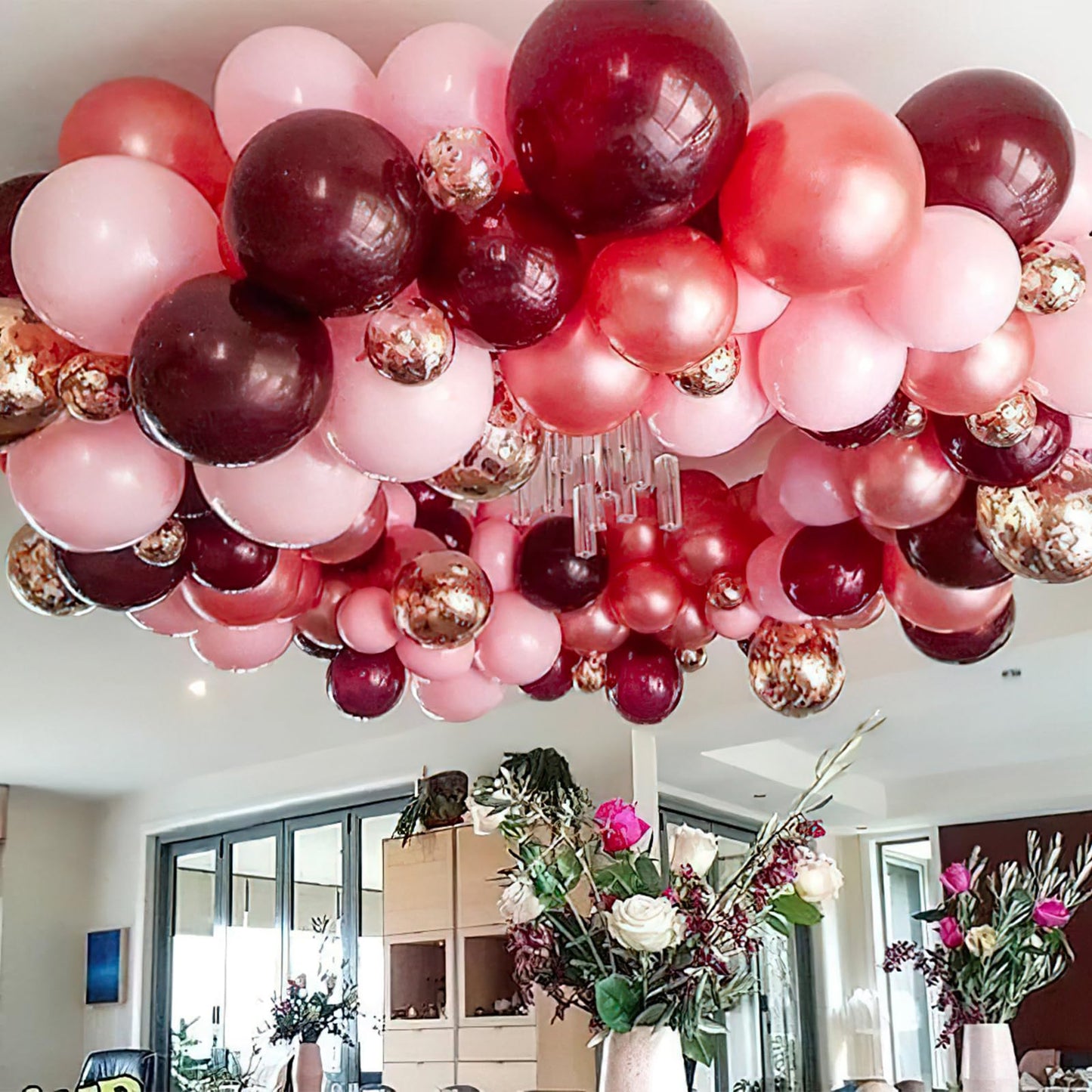 PartyWoo Pearl Burgundy Balloons Kit – 140pcs 18/12/10/5in Maroon Balloons for Weddings, Graduation, Birthday