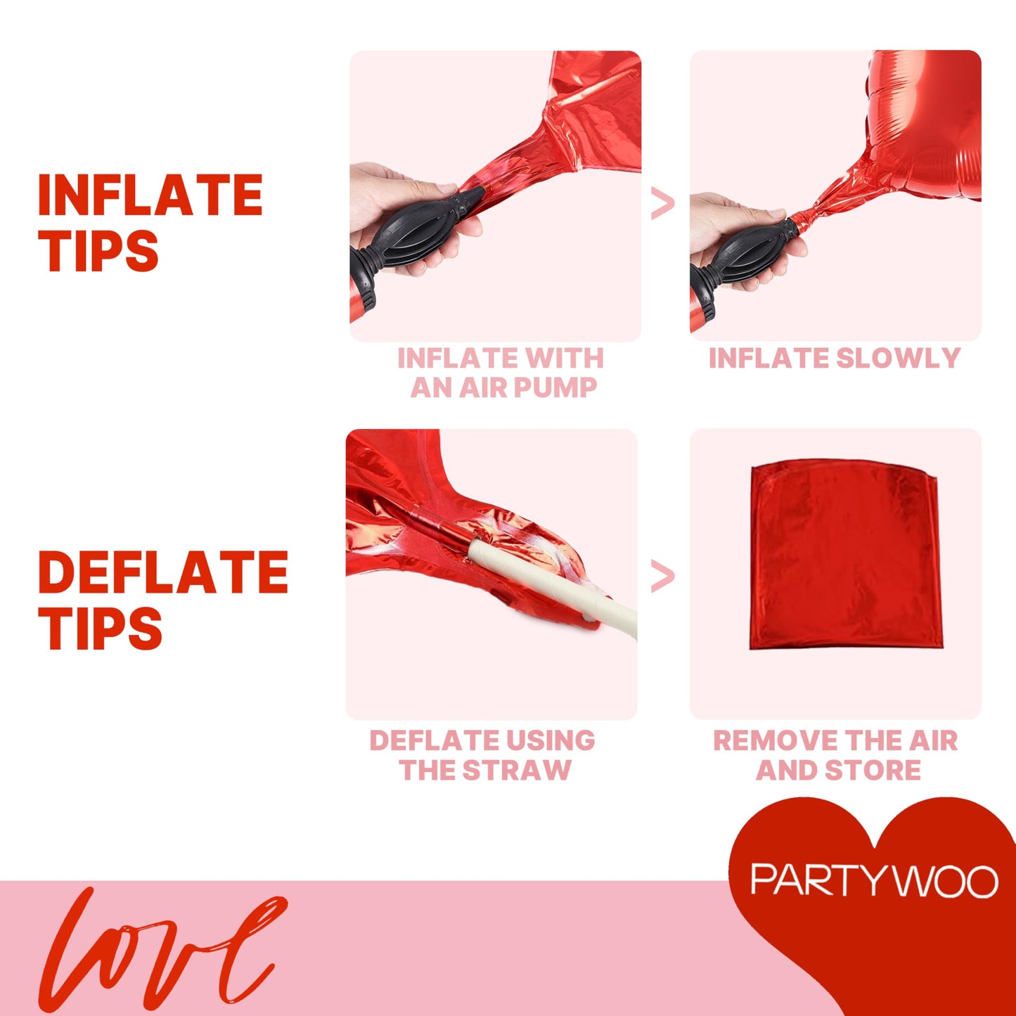 PartyWoo Valentine's Balloons — 18in Red Heart & Bear Foil Set, 15 Pieces