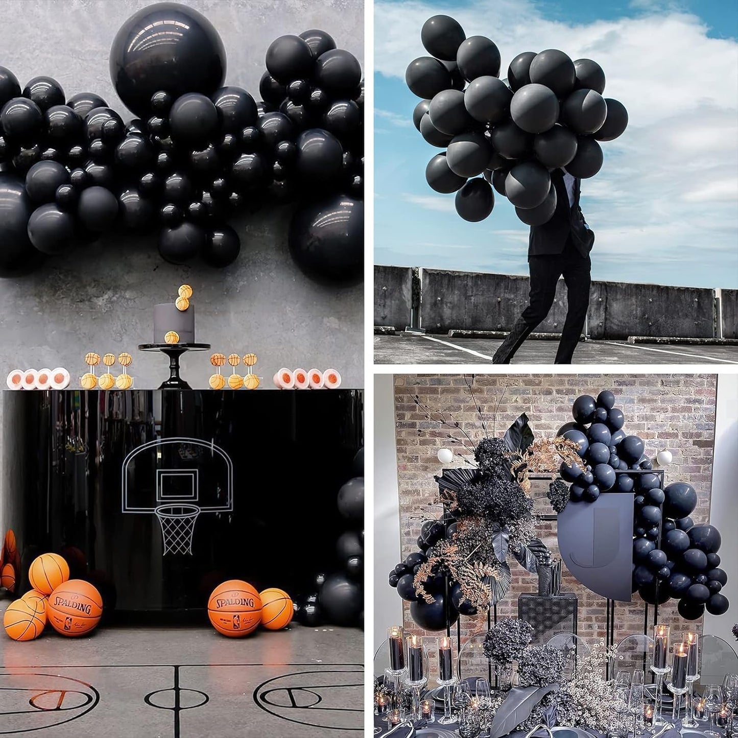 PartyWoo Matte Black Balloons – 50 Pcs, 12" Latex, Helium Ready