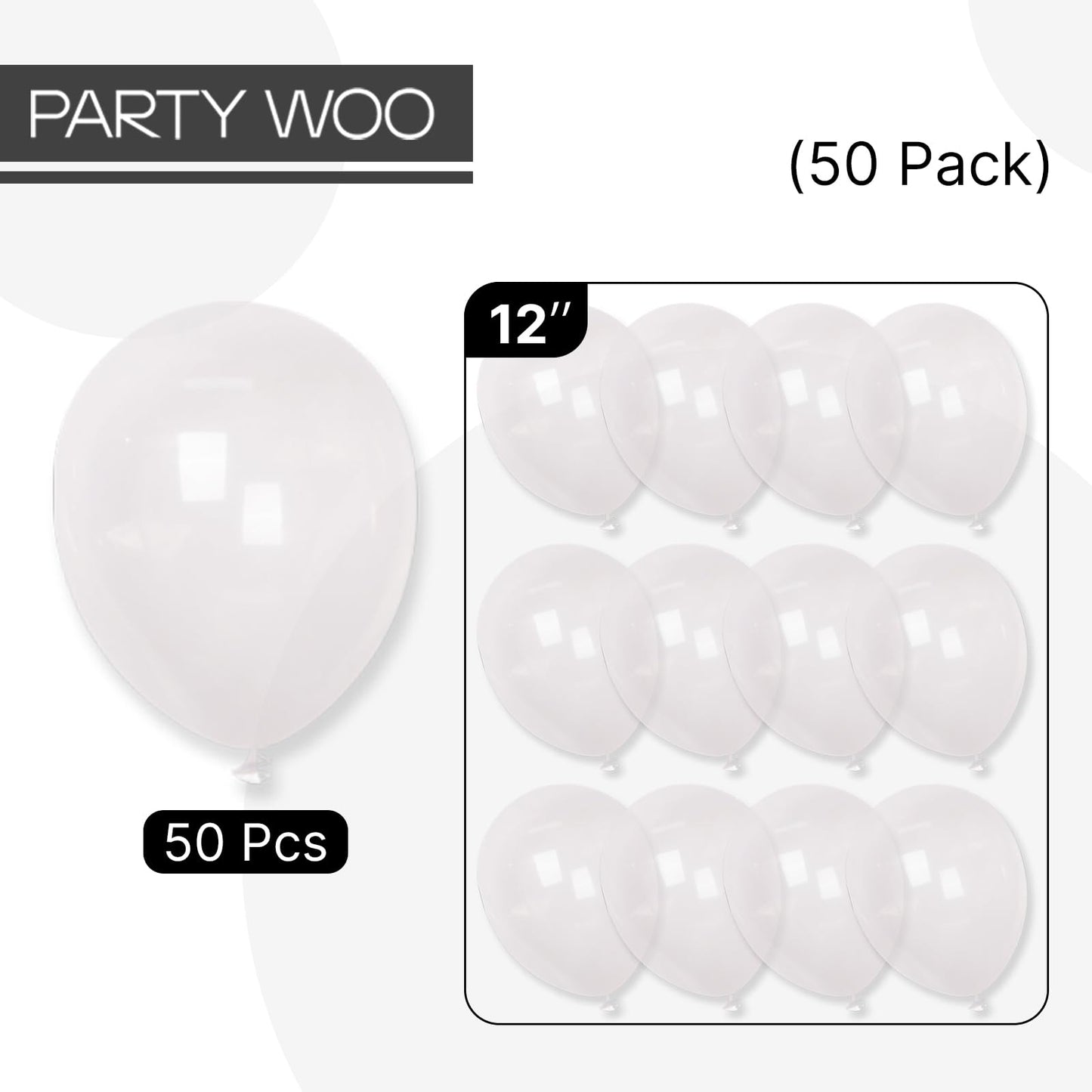 PartyWoo Clear Balloons 50pcs - 12 Inch Transparent Latex Balloons for Graduation, Wedding, Baby Shower