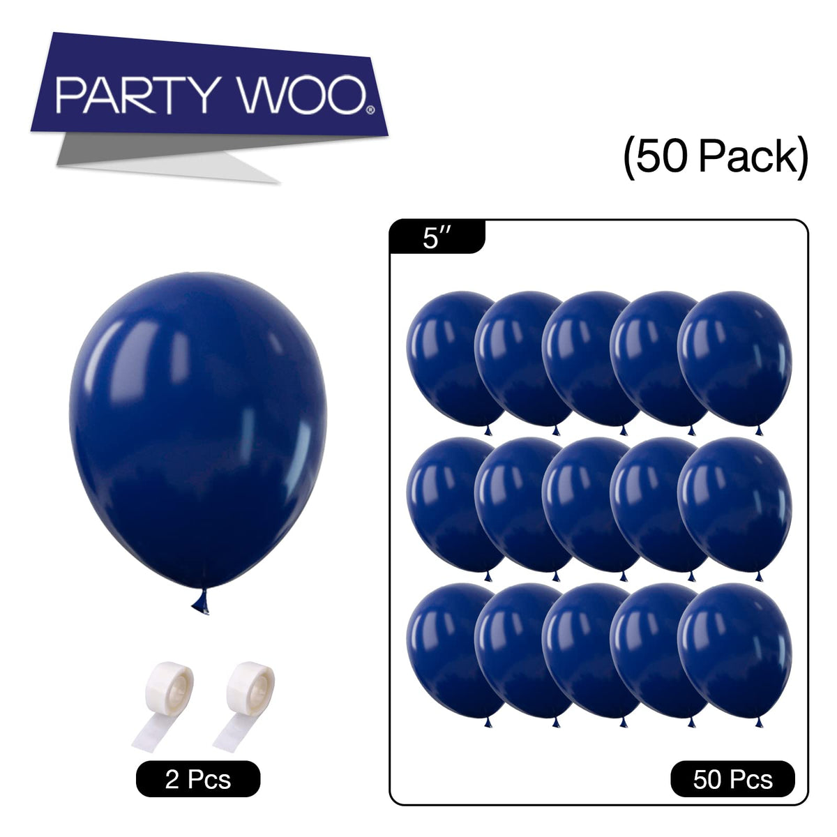 PartyWoo Navy Blue Balloons – 50pcs 5in Matte Dark Blue Latex for Weddings, Graduations, Parties