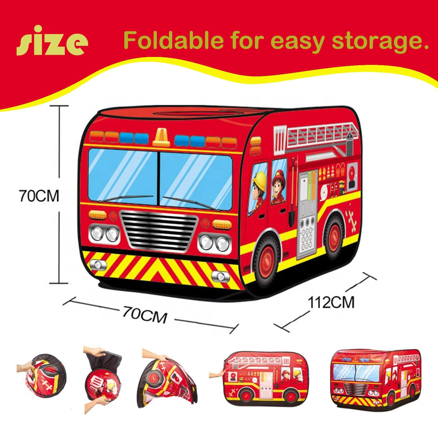 PASUXI Pop Up Fire Truck Tent for Kids | Quick-Set Playhouse 3+