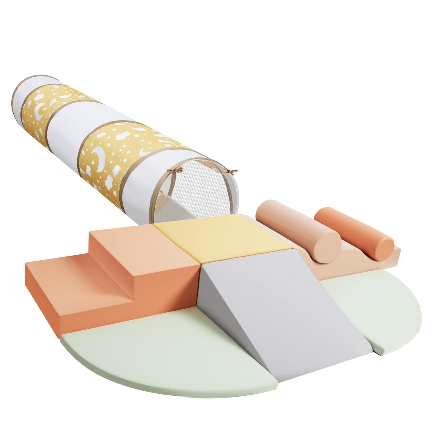 PATAZOK Climbing Toys for Toddlers – 9-Piece Soft Foam Set with Crawl-Through Tunnel | Indoor Foam Play Gym