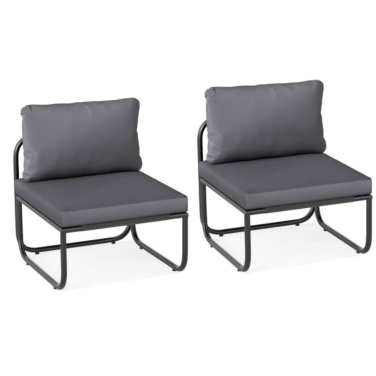 Patio Chairs Set of 2 with Removable Cushions and Adjustable Foot Pads-Grey