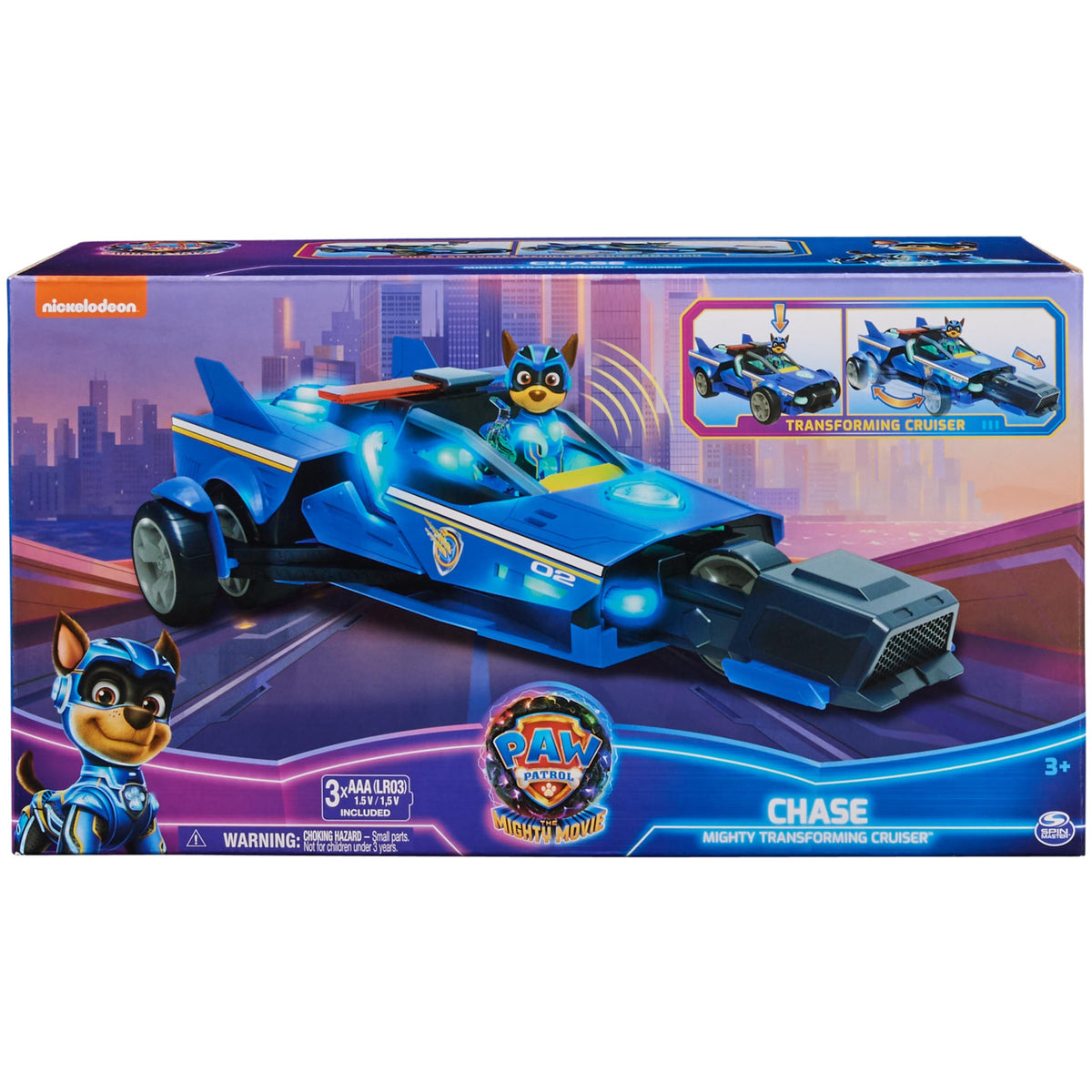 PAW Patrol: The Mighty Movie Chase’s Mighty Transforming Cruiser with Lights & Sounds – 3+ Toy Car