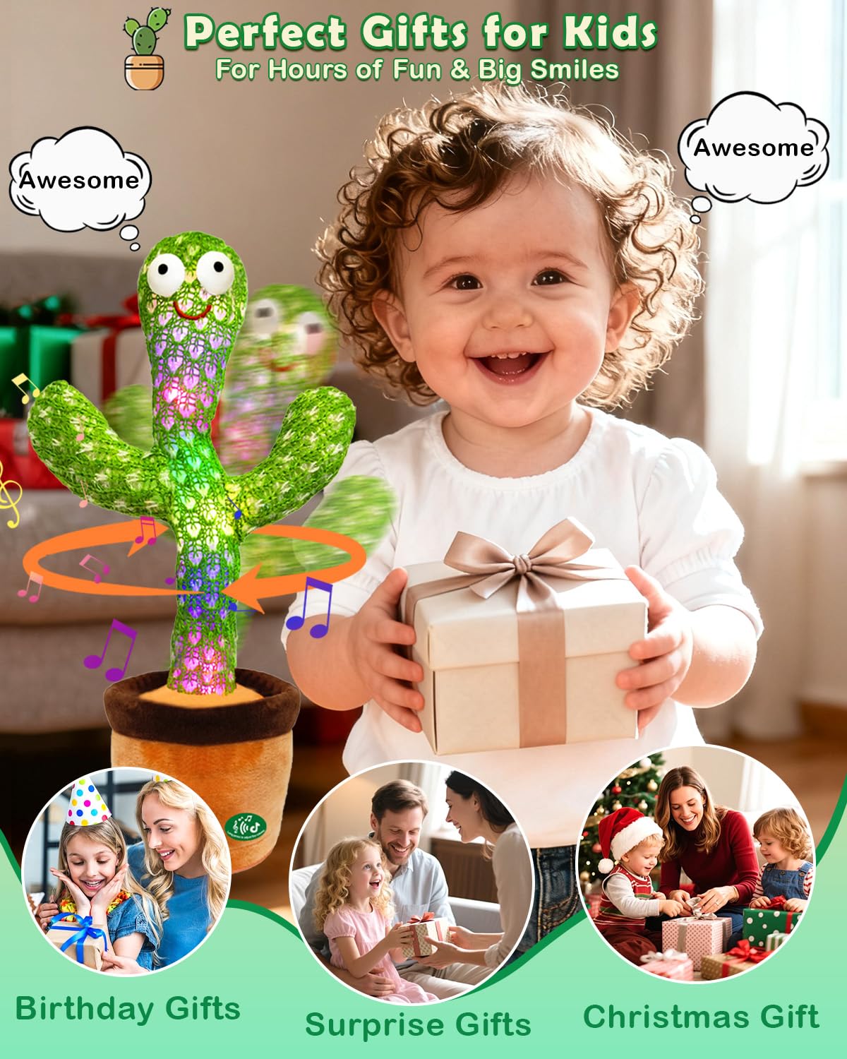 Pbooo Talking Dancing Cactus Toy – Recording, 120 Songs, Volume Control | Baby Toy for 6–12 Months