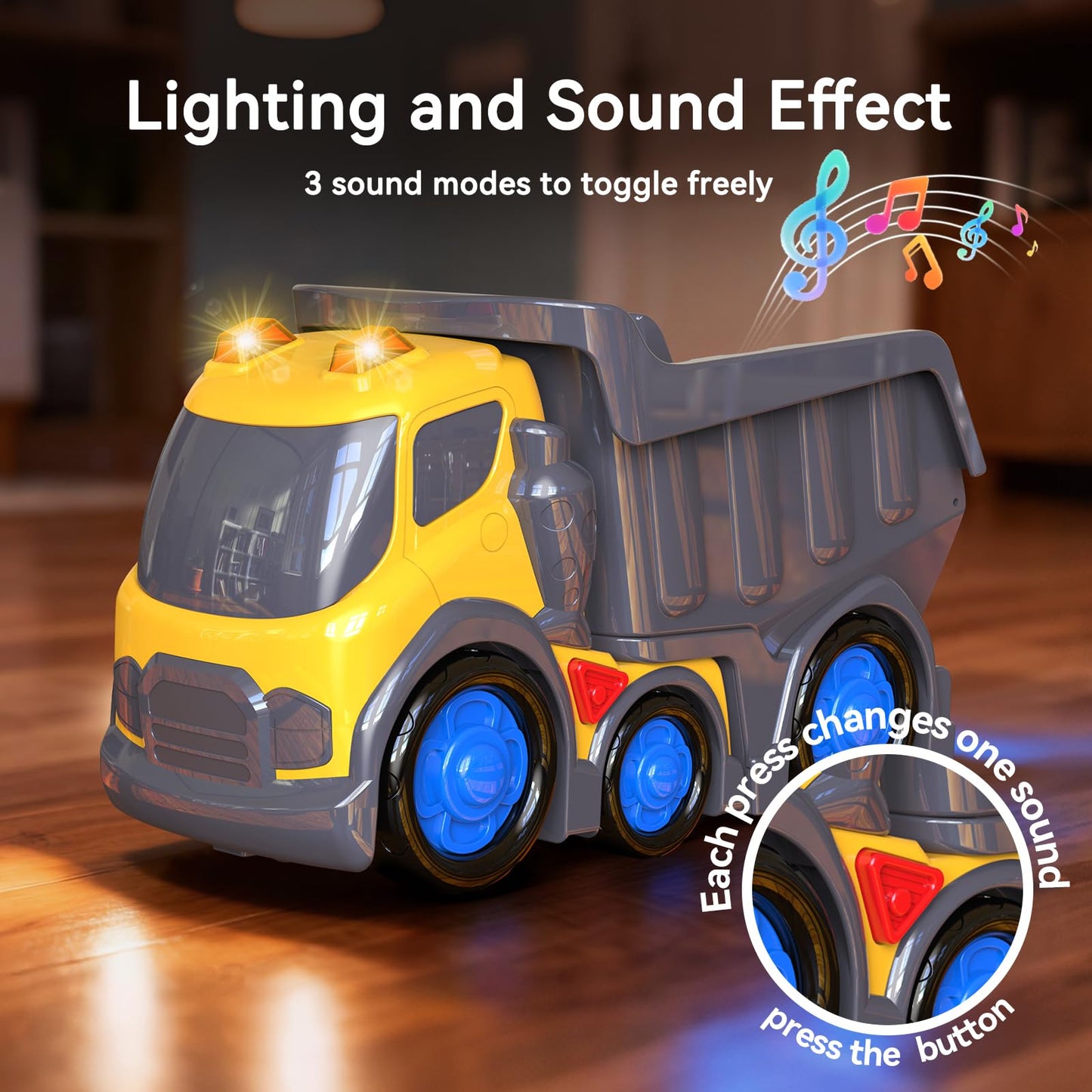 P&C 12.2-inch Toddler Construction Dump Truck Toys for Ages 2-4 – 5-in-1 Set with Sounds & Lights