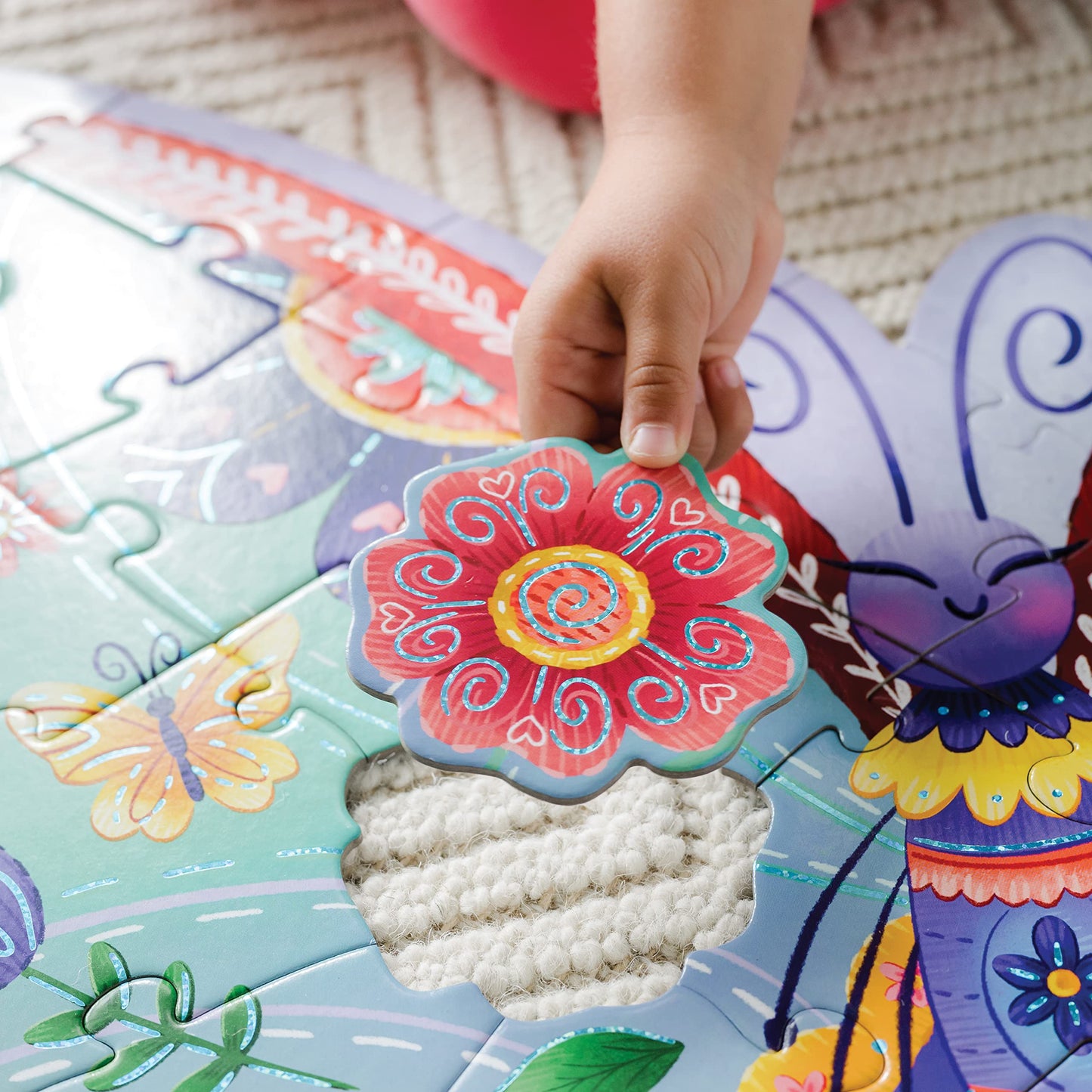 Peaceable Kingdom Shimmery Butterfly Floor Puzzle – 53-Piece Giant Floor Puzzle for Kids 5+