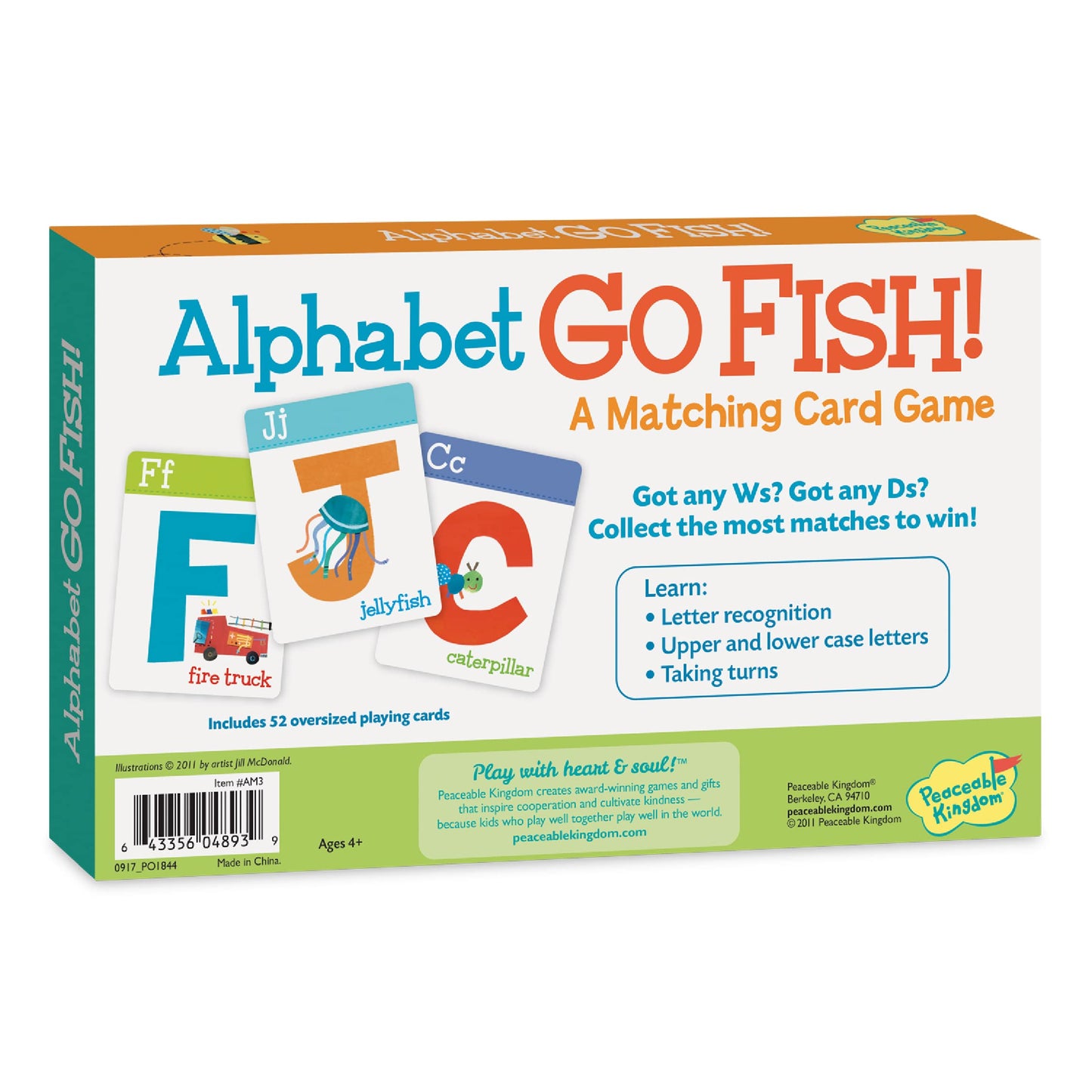 Peaceable Kingdom Alphabet Go Fish Card Game – 52 Oversized Letters for Kids 4+ | 2-6 Players